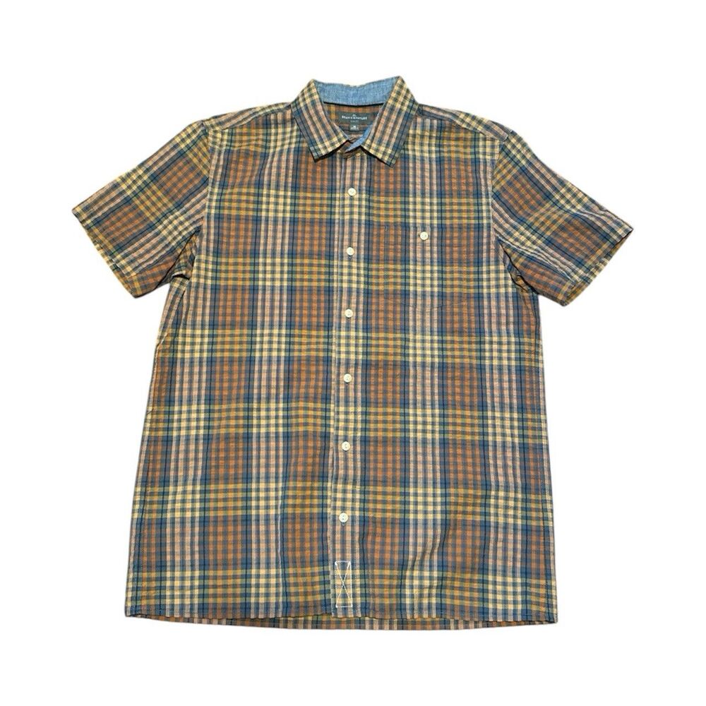 LL  BEAN Signature Mens M Medium Shirt Short Sleeve Fall Colors Button Up Cotton